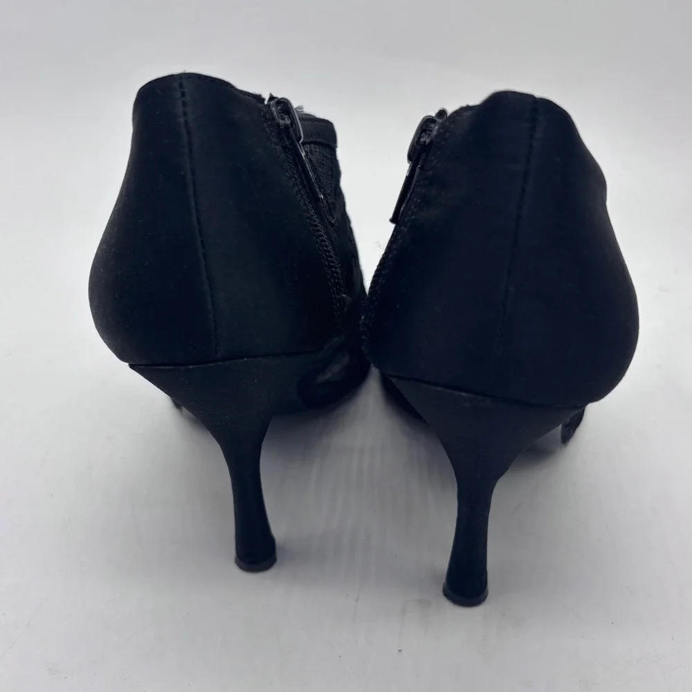 Nina Lace Peep Toe Booties Women 7.5 Black Elegant Side Zip